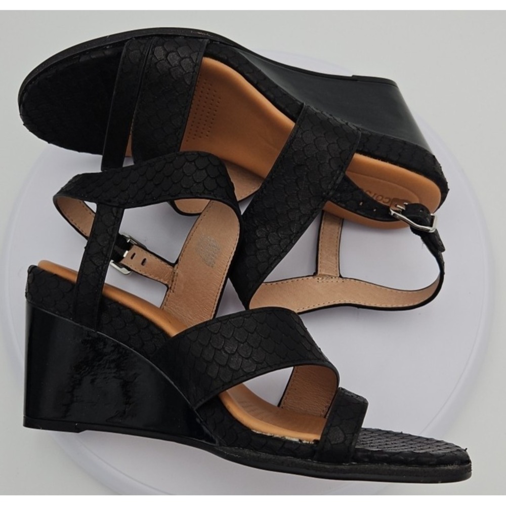 CC Corso Como NASHILA Black Leather W/7.5 Snake Accent Wedge Strappy Sandal NWOB - Picture 10 of 15